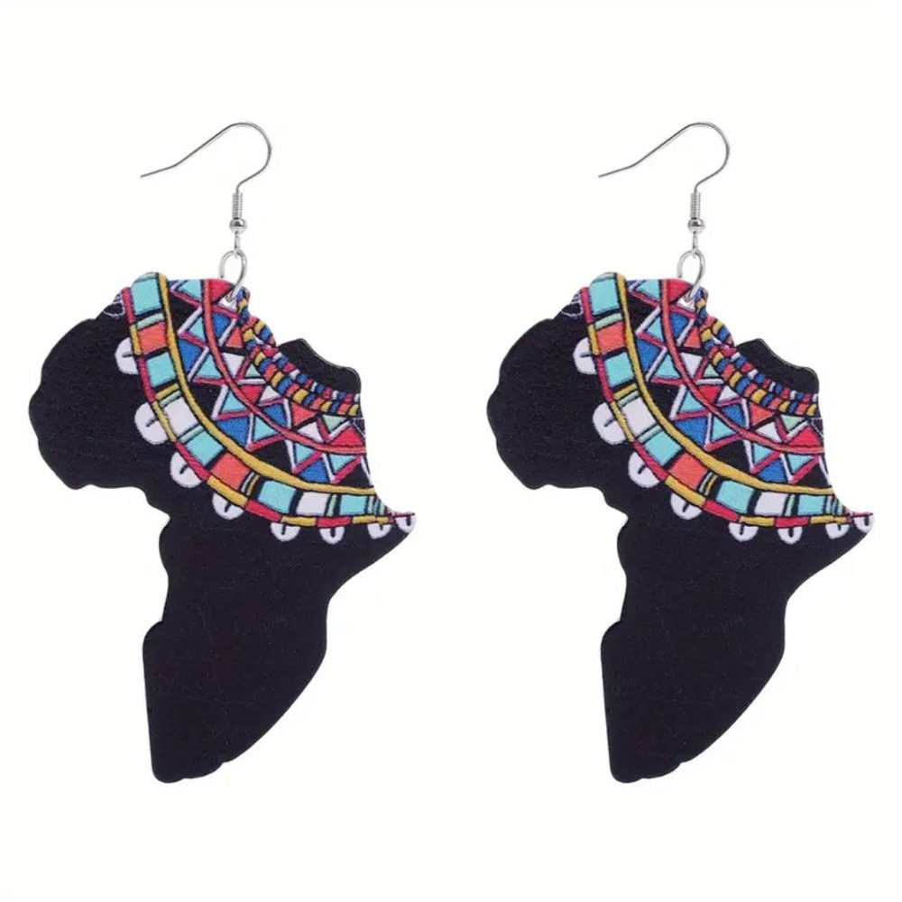 Shape of Africa wood earrings Juneteenth Black History Month BHM